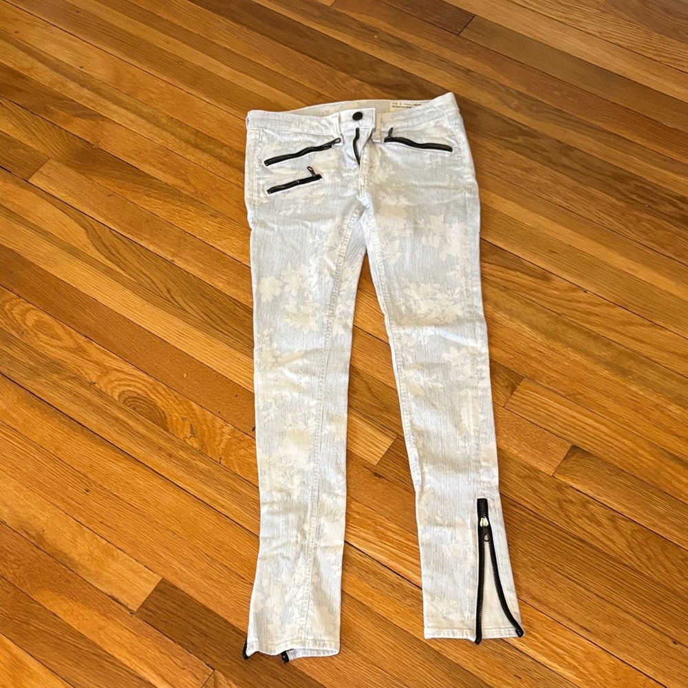 Rag & Bone Cream Skinny Pants with Black Zippers